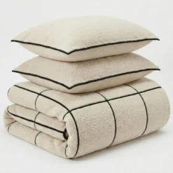 Dekbedovertrek Teddy Trim Beige 240x220 – Zacht & Warm – Incl. 2 Kussenslopen