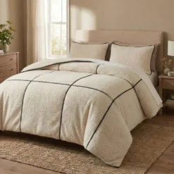 Dekbedovertrek Teddy Trim Beige 240x220 – Zacht & Warm – Incl. 2 Kussenslopen