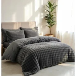 Dekbedovertrek 200x220 – Pompom Design & Warm Flanel Fleece - Antraciet