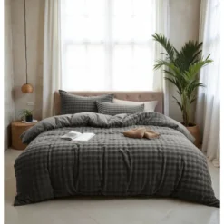 Dekbedovertrek 240x220 – Pompom Design & Warm Flanel Fleece - Antraciet