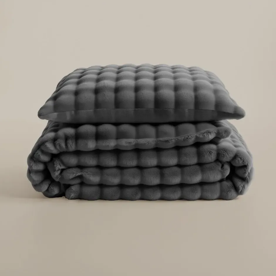 Dekbedovertrek 240x220 – Pompom Design & Warm Flanel Fleece - Antraciet