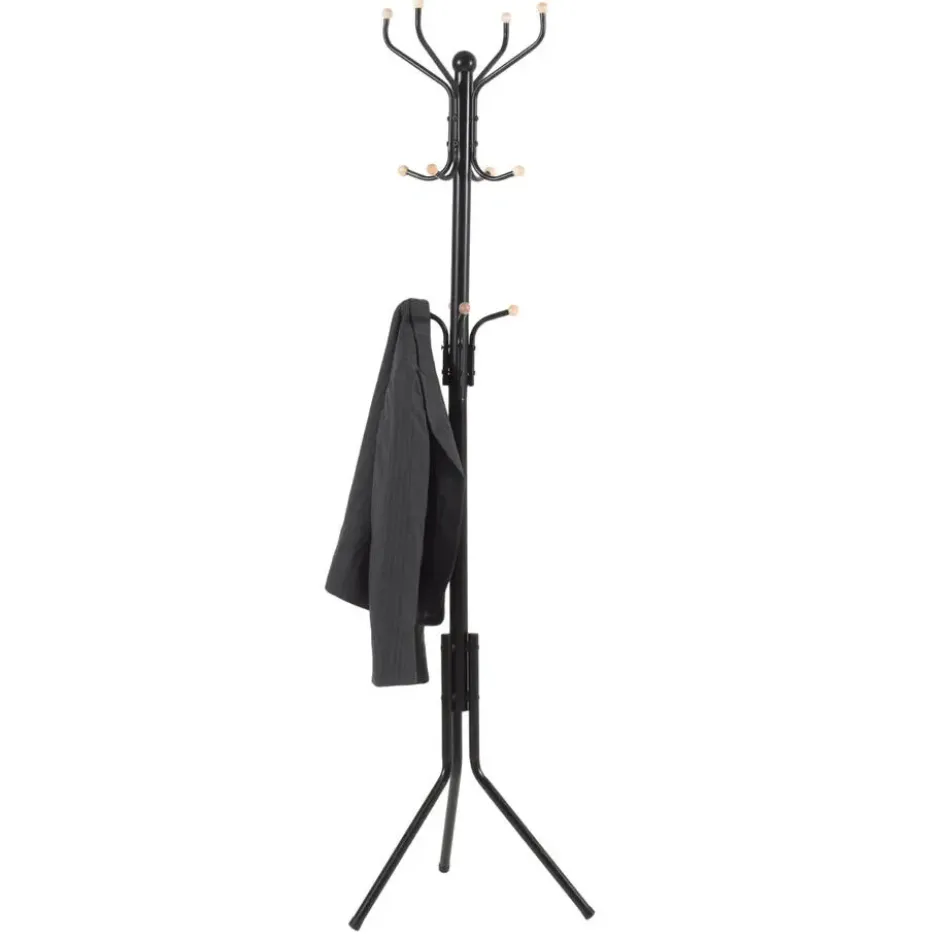 Design Kapstok - 12 Haken - Staande kapstok - 182 cm - Zwart