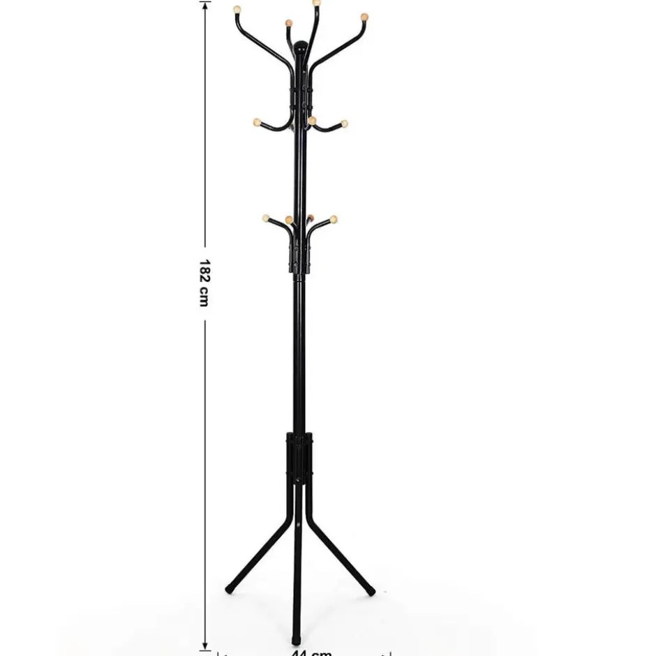 Design Kapstok - 12 Haken - Staande kapstok - 182 cm - Zwart