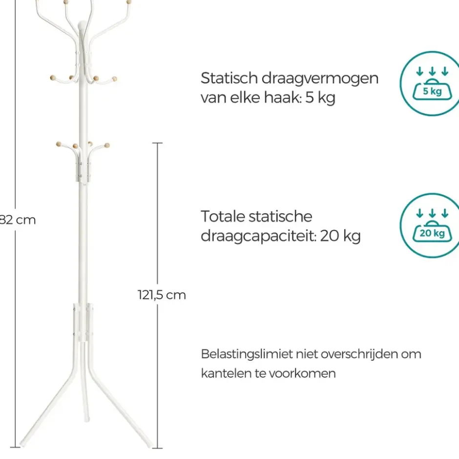 Design Kapstok met 12 Haken - Perfect in een Inkom hal - 182 cm - Wit