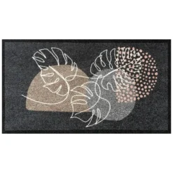 Deurmat Geometric Tropical Leaves Grijs - 66x120 cm