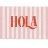 Deurmat 90x60 cm Hola - Quote - Strepen - Pastel - Roze - Rood - Wit