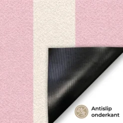 Deurmat 90x60 cm Hola - Quote - Strepen - Pastel - Roze - Rood - Wit