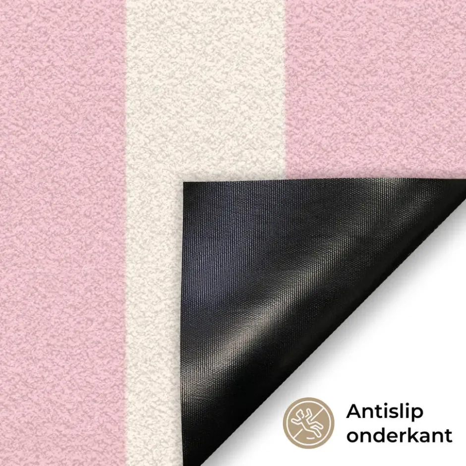 Deurmat 90x60 cm Hola - Quote - Strepen - Pastel - Roze - Rood - Wit