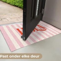 Deurmat 60x40 cm Hola - Quote - Strepen - Pastel - Roze - Rood - Wit