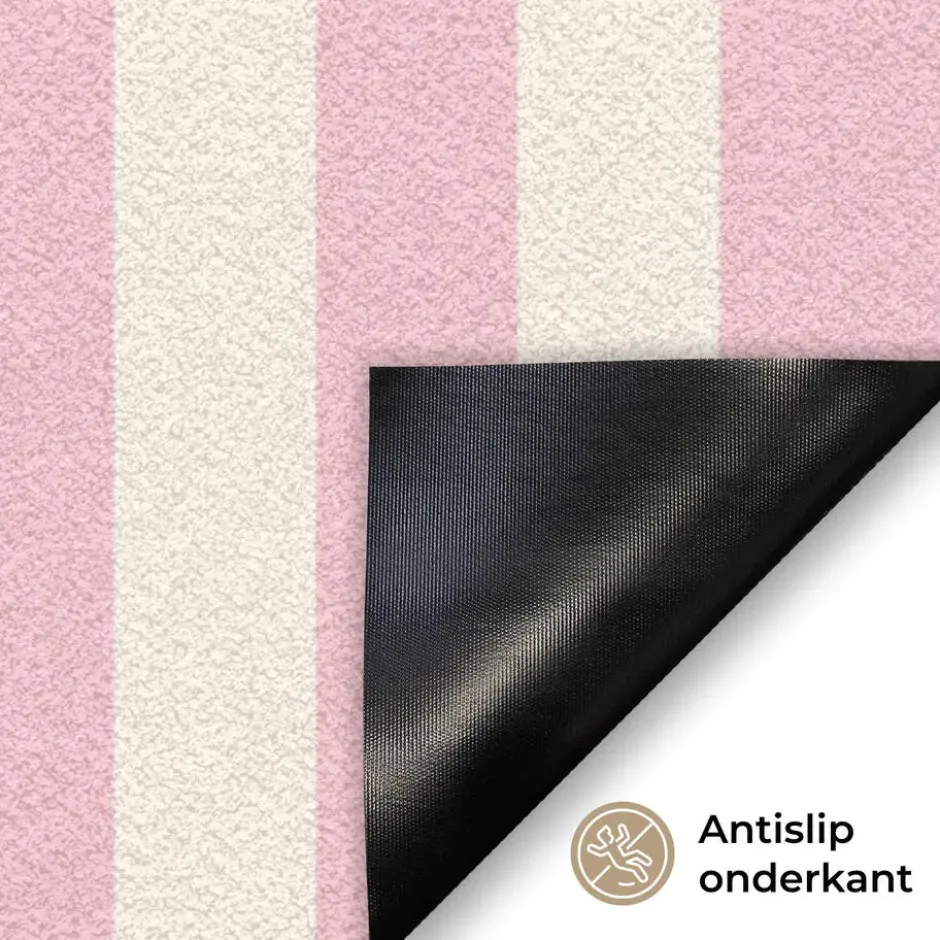Deurmat 60x40 cm Hola - Quote - Strepen - Pastel - Roze - Rood - Wit