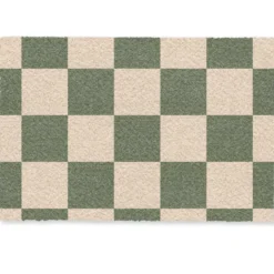 Deurmat 90x60 cm Schaakbord print - Groen - Beige - Blokjes