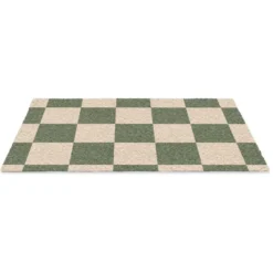 Deurmat 90x60 cm Schaakbord print - Groen - Beige - Blokjes