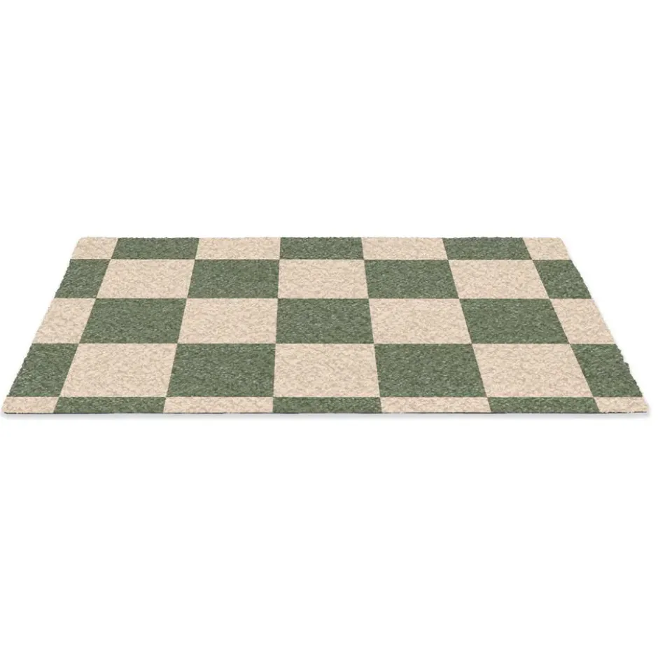 Deurmat 90x60 cm Schaakbord print - Groen - Beige - Blokjes