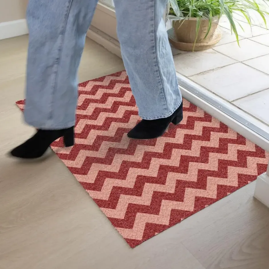 Deurmat 90x60 cm Zigzag - Strepen - Patroon - Rood