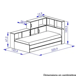 Diagone Bed Erwan - Opbergruimte - 90x200cm - Grijs/Wit