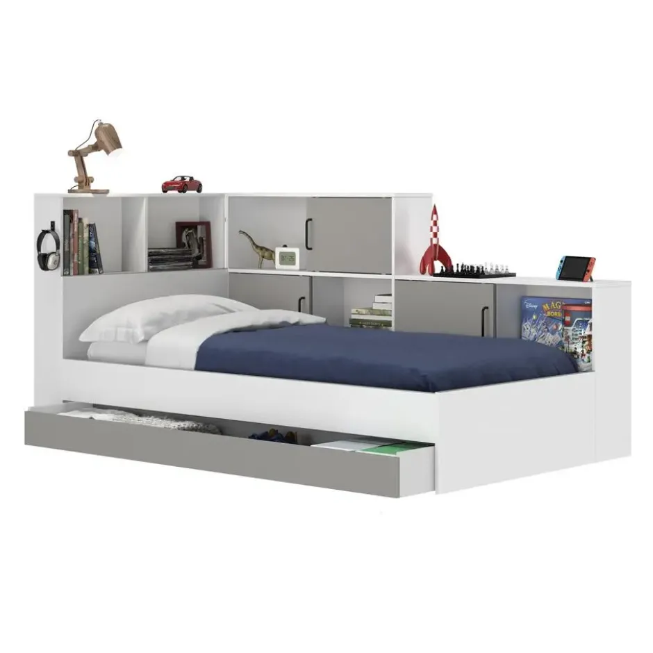 Diagone Bed Erwan - Opbergruimte - 90x200cm - Grijs/Wit