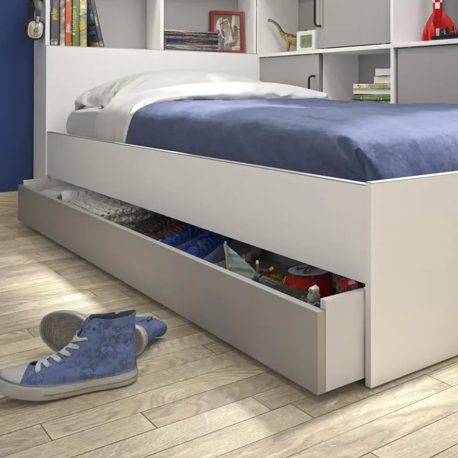 Diagone Bed Erwan - Opbergruimte - 90x200cm - Grijs/Wit