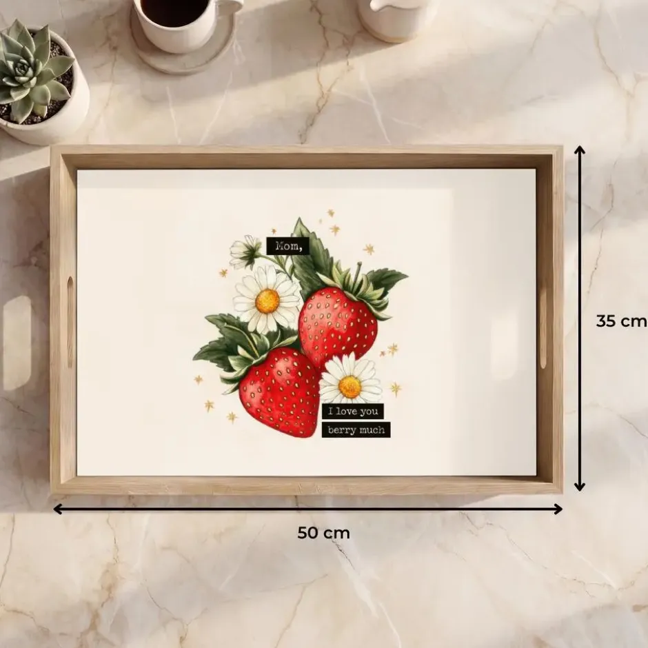 Dienblad 50x35 cm Aardbeien - Madeliefjes - Quote - Sterretjes