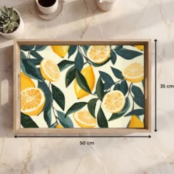 Dienblad 50x35 cm Citroenen - Vruchten - Bladeren - Geel - Groen - Beige