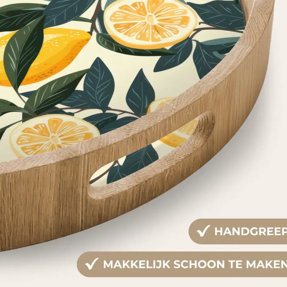 Dienblad 40x40 cm Citroenen - Vruchten - Bladeren - Geel - Groen - Beige