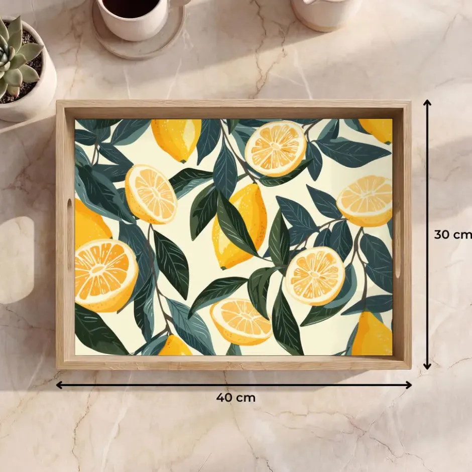 Dienblad 40x30 cm Citroenen - Vruchten - Bladeren - Geel - Groen - Beige