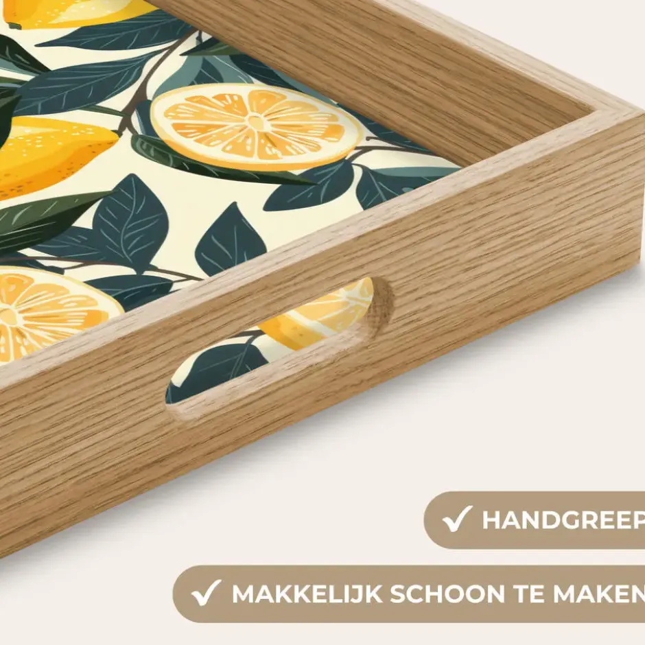 Dienblad 40x30 cm Citroenen - Vruchten - Bladeren - Geel - Groen - Beige