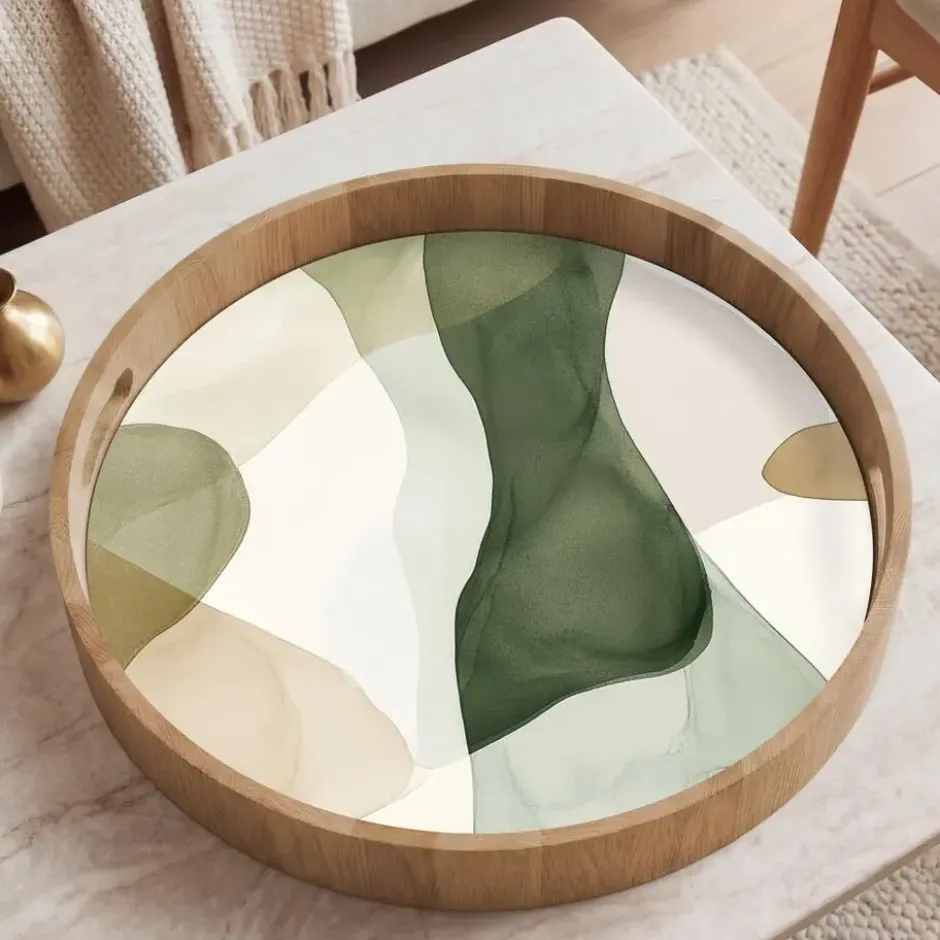Dienblad 50x50 cm Japandi - Abstract - Groen