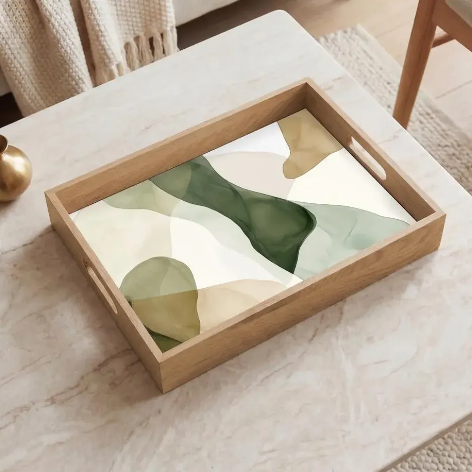 Dienblad 40x30 cm Japandi - Abstract - Groen