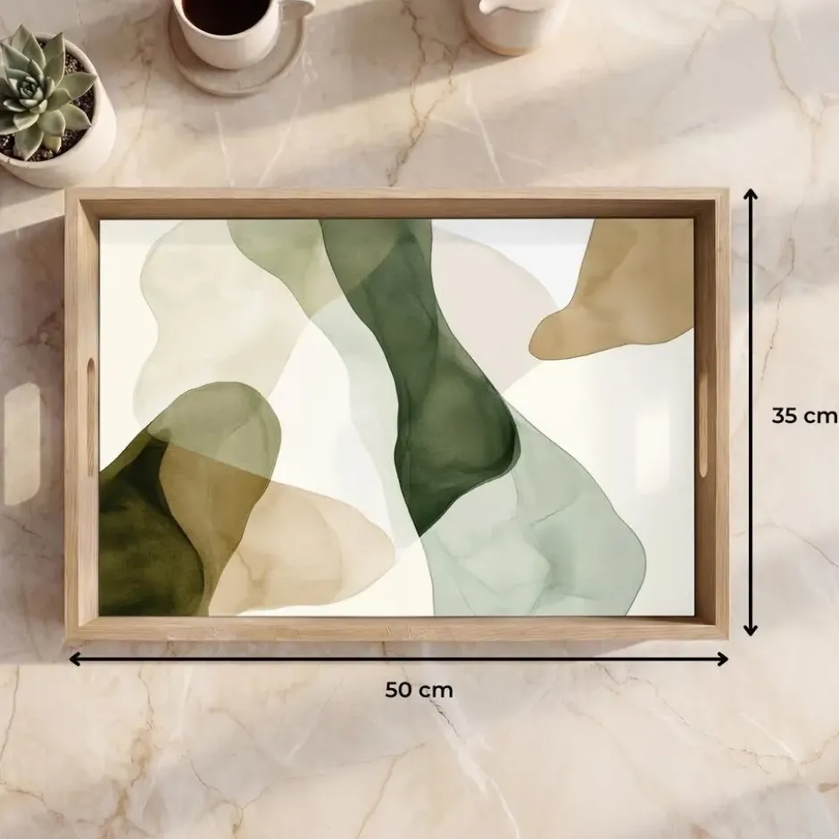 Dienblad 50x35 cm Japandi - Abstract - Groen