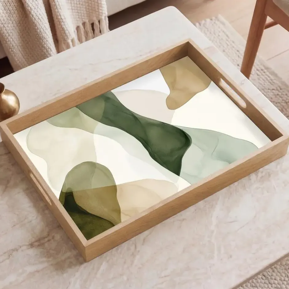 Dienblad 50x35 cm Japandi - Abstract - Groen