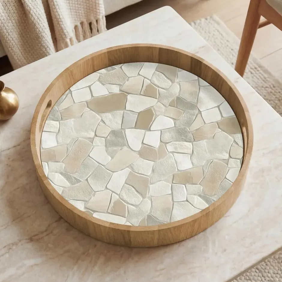 Dienblad 40x40 cm Mozaïek - Stenen - Beige