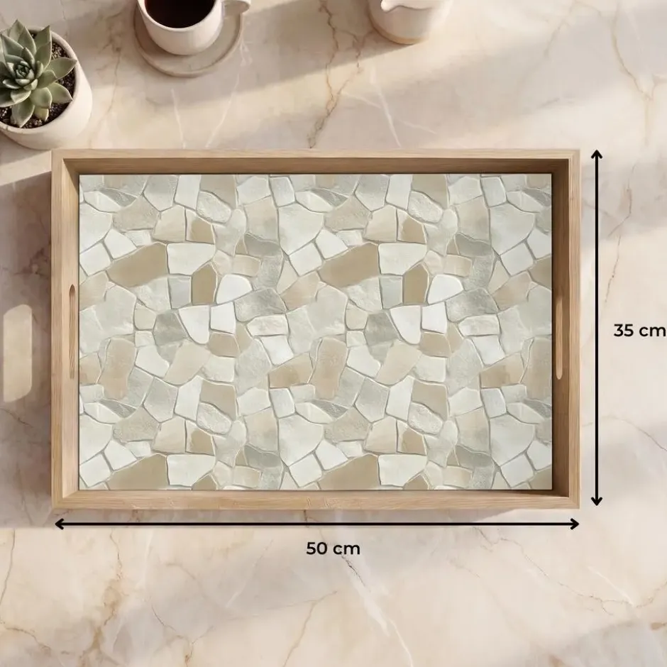 Dienblad 50x35 cm Mozaïek - Stenen - Beige