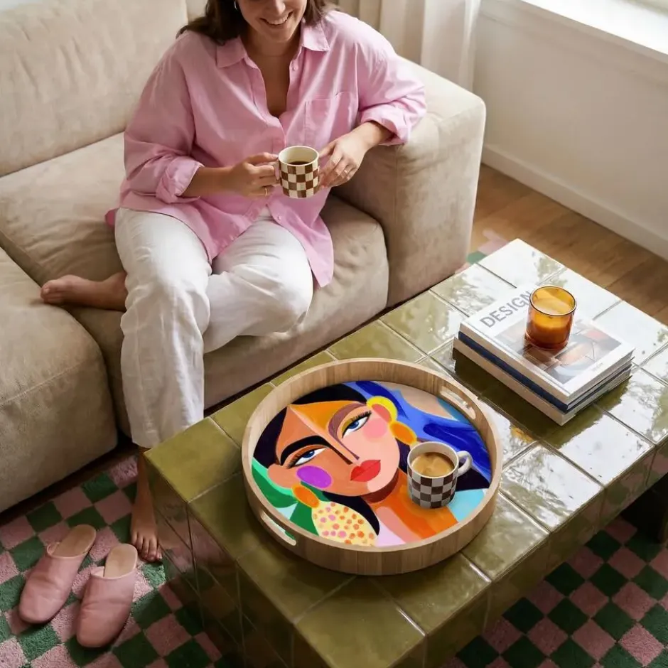 Dienblad 50x50 cm Portret - Vrouw - Modern
