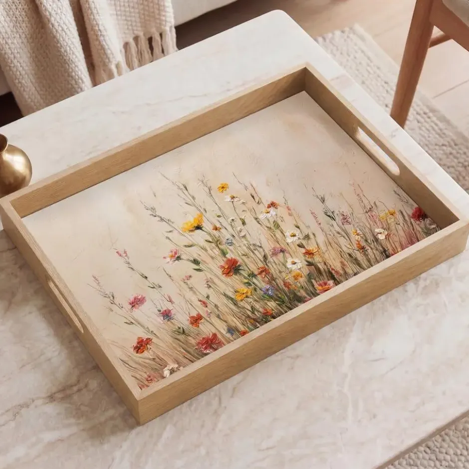 Dienblad 50x35 cm Wilde bloemen - Penseelstreken - Rustgevend