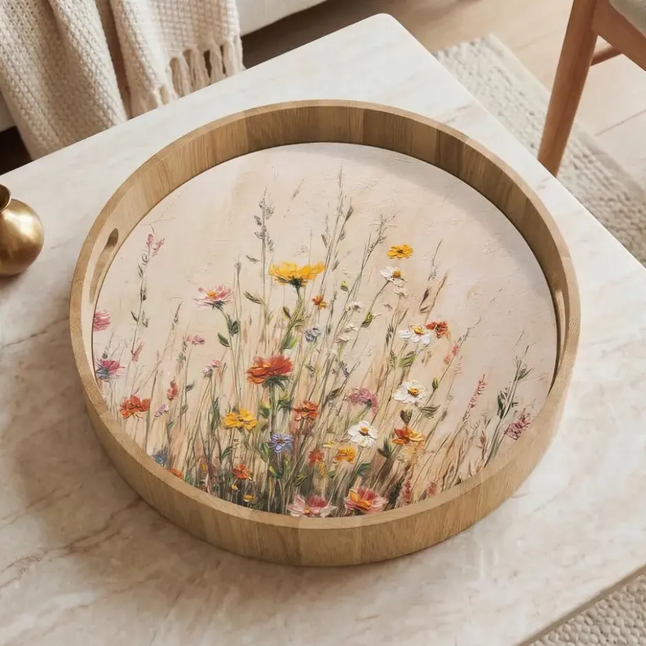 Dienblad 40x40 cm Wilde bloemen - Penseelstreken - Rustgevend