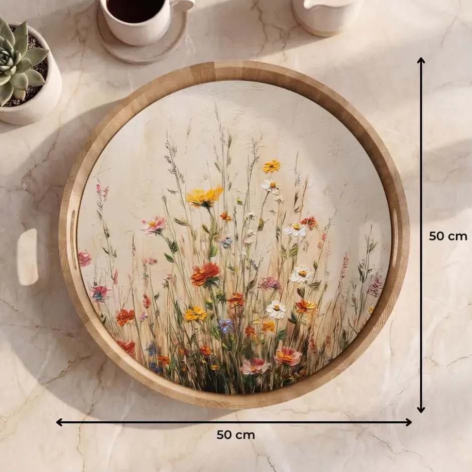 Dienblad 50x50 cm Wilde bloemen - Penseelstreken - Rustgevend