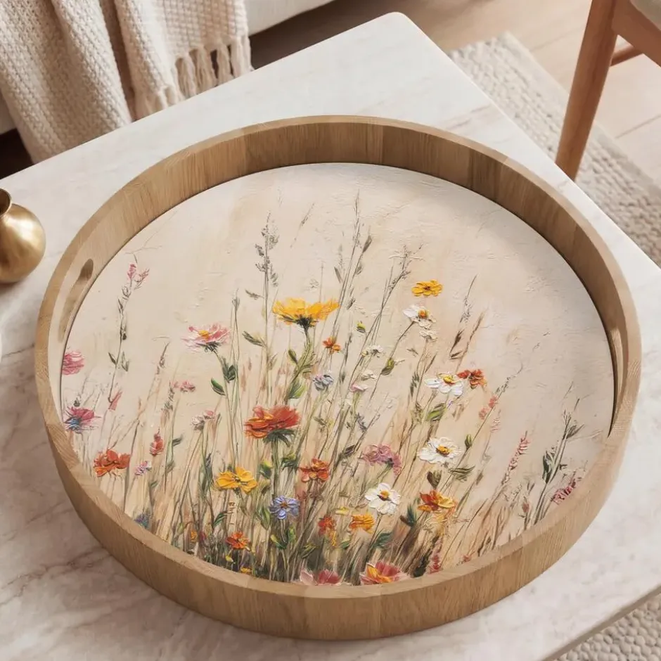 Dienblad 50x50 cm Wilde bloemen - Penseelstreken - Rustgevend