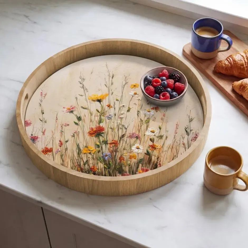 Dienblad 50x50 cm Wilde bloemen - Penseelstreken - Rustgevend
