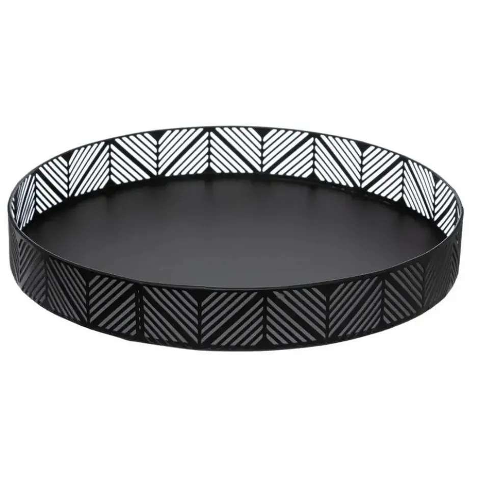 Dienblad - zwart - D30 cm - metaal - rond - met rand