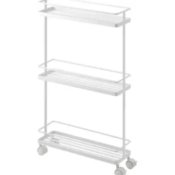 Dienstwagen staal op wielen - Wit - 12x38x66 cm