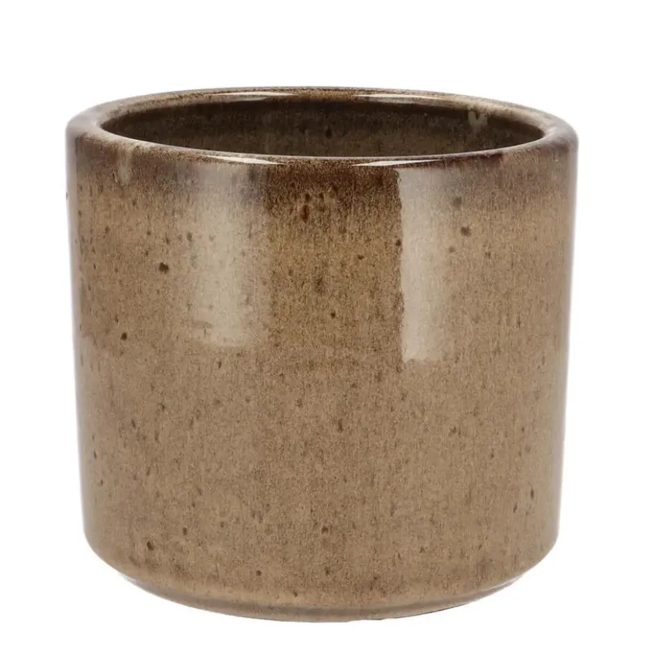 DK Design Bloempot Brown Glaze - taupe - D12 x H13 cm - glanzend