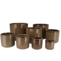 DK Design Bloempot Brown Glaze - taupe - D12 x H13 cm - glanzend