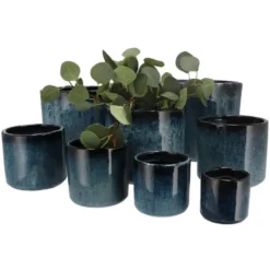 DK Design Bloempot model Blue Glaze - blauw - D12 x H13 cm - ombre