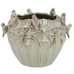 DK Design Bloempot/plantenpot Vogels - mosgroen - D19 x H15 cm