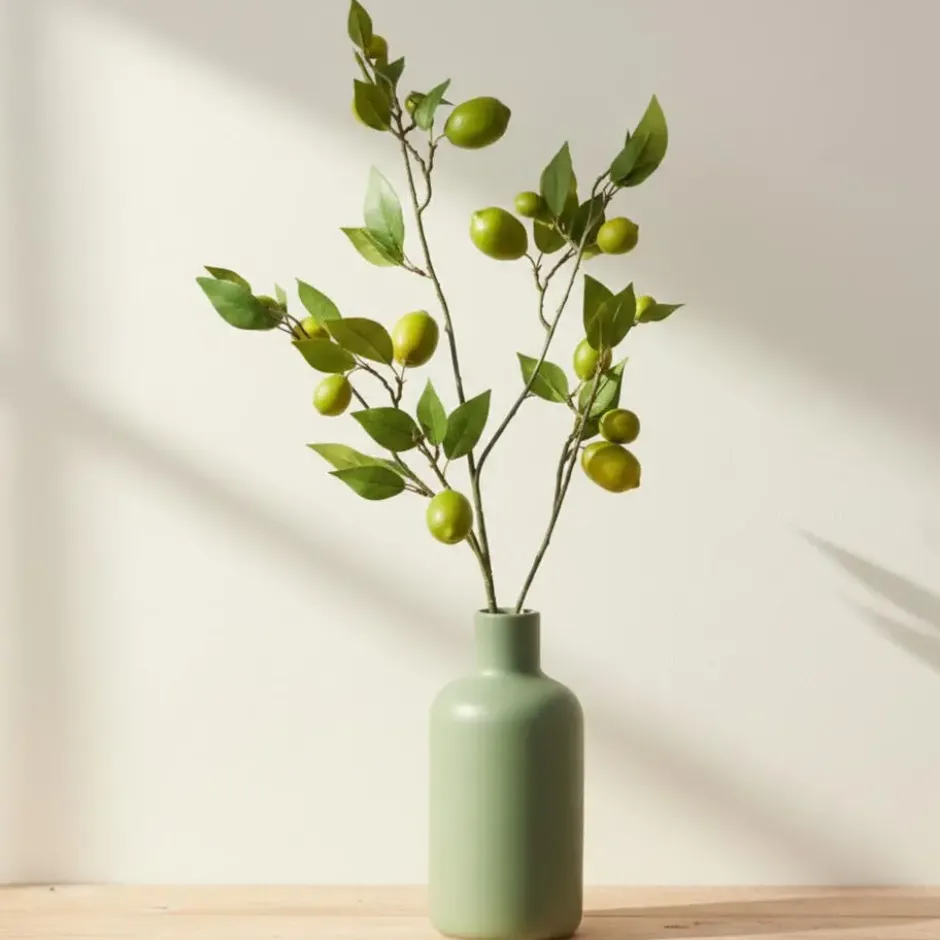 DK Design Kunstbloem citrusfruit tak limoen - 135 cm - groen