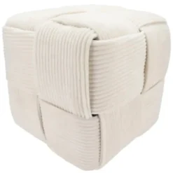 DK Design Poef - fluweel - creme - gevlochten look - 35cm - wonen