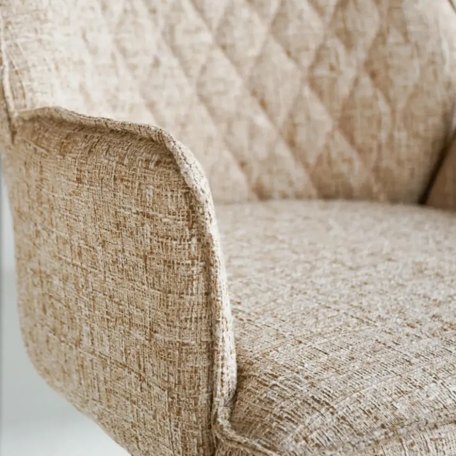 Draaibare Barkruk Beige Novan Chenille Stof - Verstelbaar - Met Armleuningen