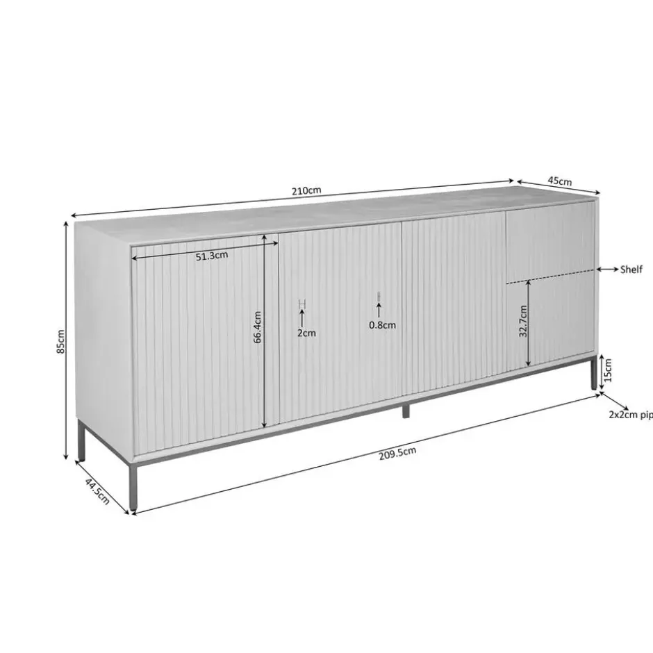 Dressoir Naturel Hout - 210x45x85cm - Madison
