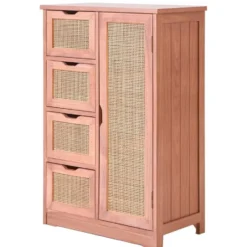 Dressoir opbergmeubel van notenhout en rotan