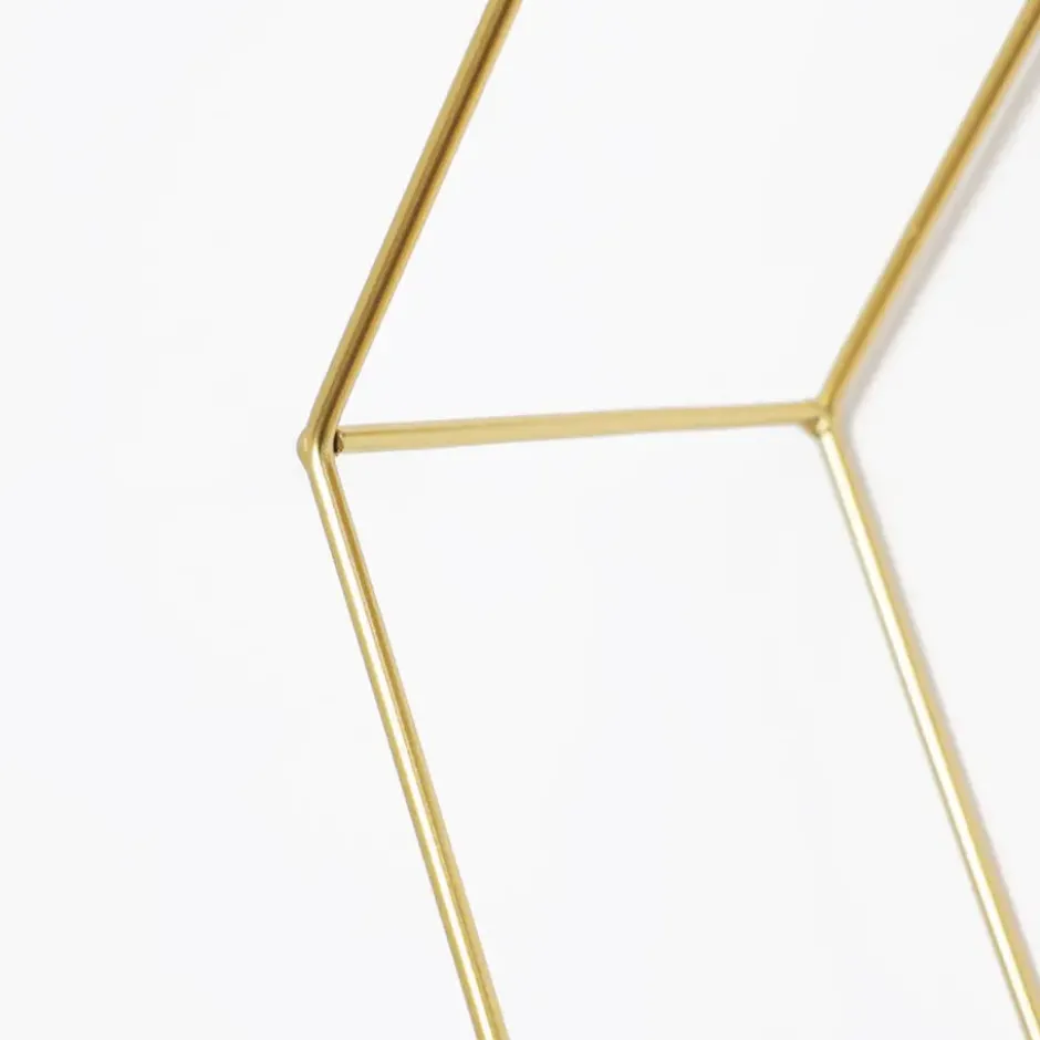 Driedubbel zeshoekig metalen wandrek met 3 houten plankjes - 40,5x41 cm - Goud